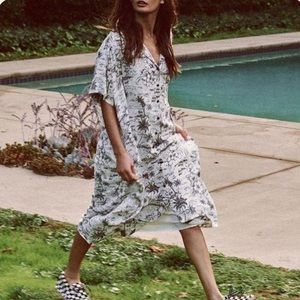 The Great Womens The Cruise Dress in Black Palm, Midi, Pockets, Size Medium